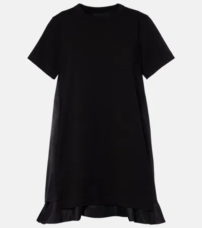 Sacai Ruffled Hem T-shirt Dress With Relaxed Silhouette In Black