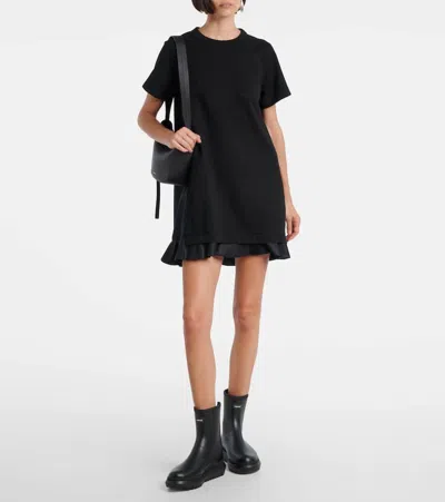 Sacai Ruffled Hem T-shirt Dress With Relaxed Silhouette In Black