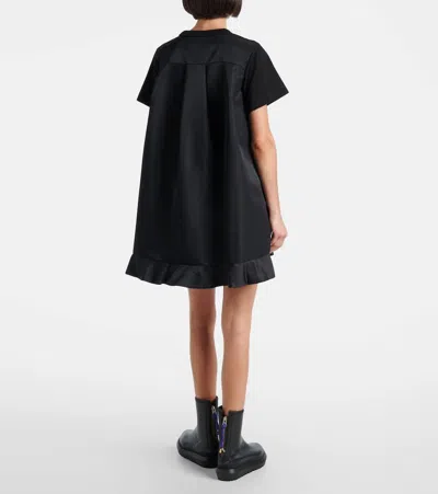 Sacai Ruffled Hem T-shirt Dress With Relaxed Silhouette In Black