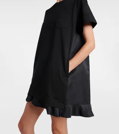 Sacai Ruffled Hem T-shirt Dress With Relaxed Silhouette In Black