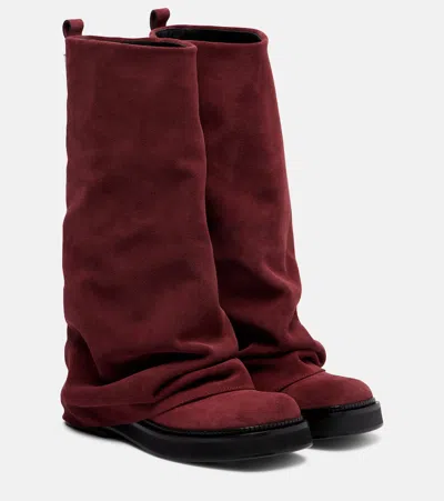Attico Robin Suede Knee-high Boots In Burgundy
