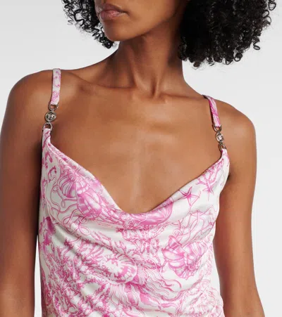 Versace Printed Barocco Knee Length Dress With Metal Embellishments In Pink