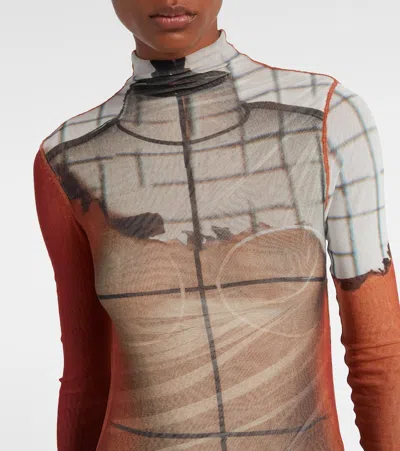 Jean Paul Gaultier 'flame Graphic High Neck Sheer Bodysuit' In White