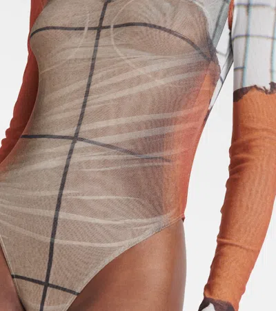 Jean Paul Gaultier 'flame Graphic High Neck Sheer Bodysuit' In White