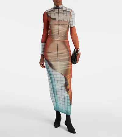 Jean Paul Gaultier 'flame Graphic High Neck Sheer Bodysuit' In White