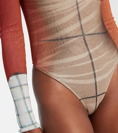 Jean Paul Gaultier 'flame Graphic High Neck Sheer Bodysuit' In White