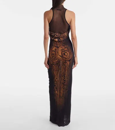 Jean Paul Gaultier Long Dress In Multicolor Mesh With High Neck And Sleeveless Design In Brown