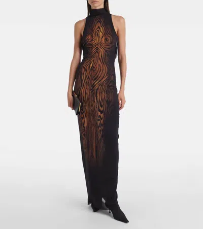 Jean Paul Gaultier Long Dress In Multicolor Mesh With High Neck And Sleeveless Design In Brown