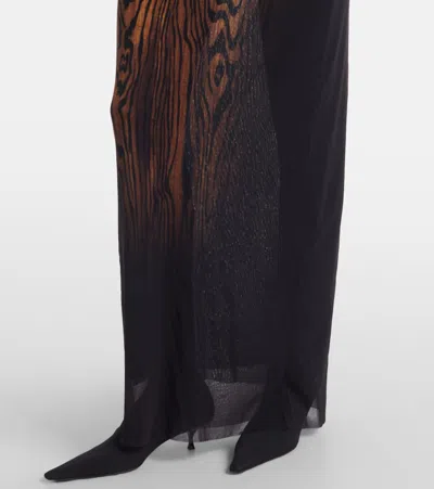 Jean Paul Gaultier Long Dress In Multicolor Mesh With High Neck And Sleeveless Design In Brown