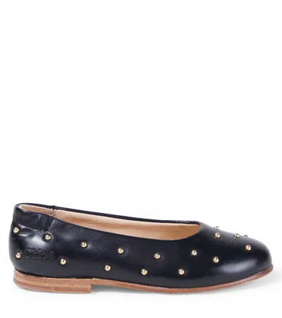 Chloé Embellished Leather Ballet Flats In Black