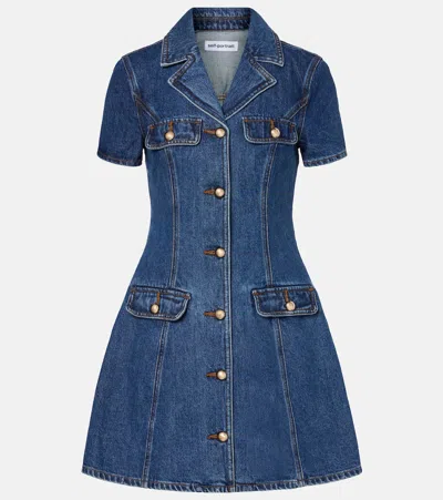 Self-portrait Belted Denim Mini Dress In Blue