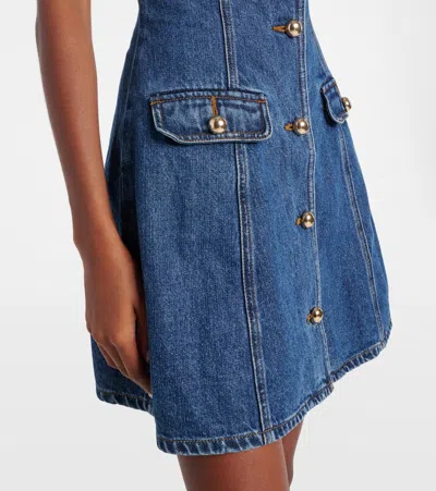 Self-portrait Belted Denim Mini Dress In Blue