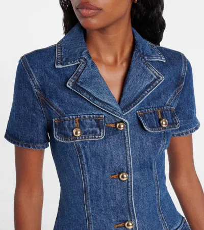 Self-portrait Belted Denim Mini Dress In Blue