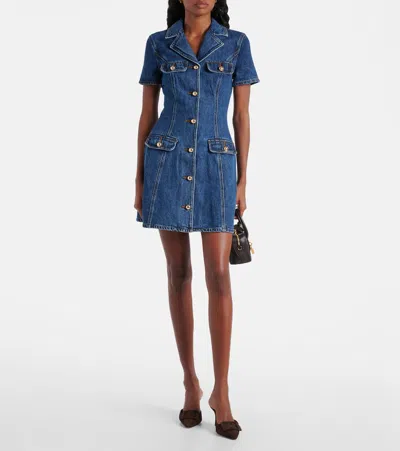 Self-portrait Belted Denim Mini Dress In Blue