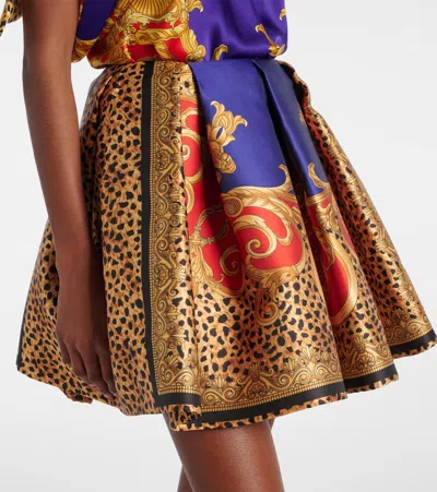 褶裥印花缎布迷你半身裙