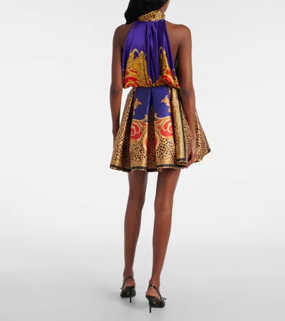 褶裥印花缎布迷你半身裙