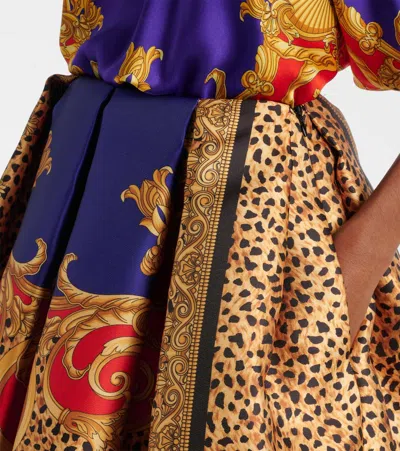 褶裥印花缎布迷你半身裙