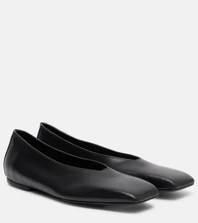 Rick Owens Leather Ballet Flats With Flat Sole And Square Toe In Black