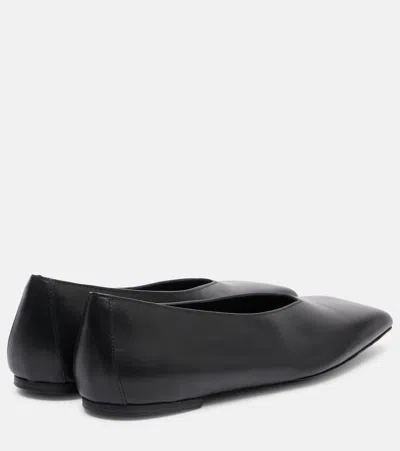 Rick Owens Leather Ballet Flats With Flat Sole And Square Toe In Black