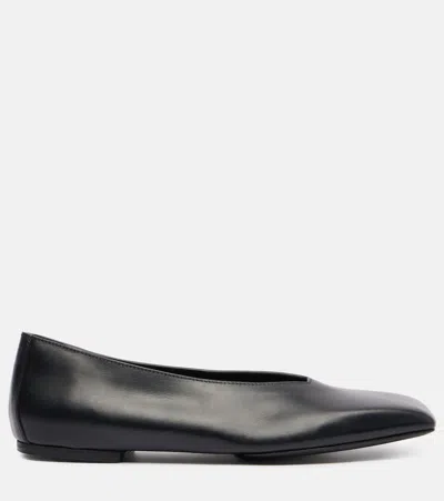 Rick Owens Leather Ballet Flats With Flat Sole And Square Toe In Black
