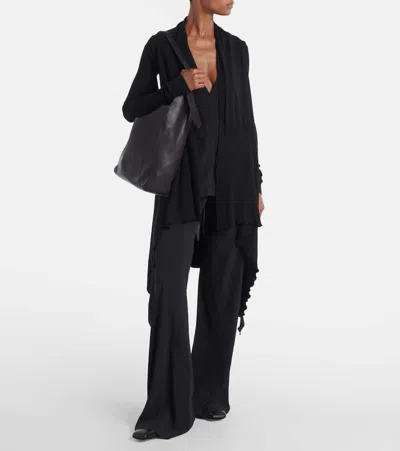 Rick Owens Leather Ballet Flats With Flat Sole And Square Toe In Black