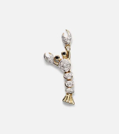 Yvonne Léon Homard Mini 9kt Gold Single Earring With Diamonds In Brown