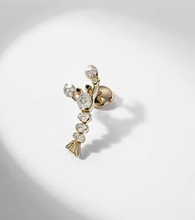 Yvonne Léon Homard Mini 9kt Gold Single Earring With Diamonds In Brown