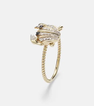 Yvonne Léon Crabe Coquillage Mini 9kt Gold Ring With Diamonds In Gold