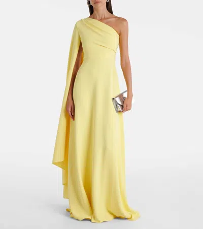 Solace London Yazmin Asymmetric Caped Gown In Yellow