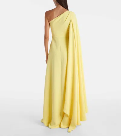 Solace London Yazmin Asymmetric Caped Gown In Yellow