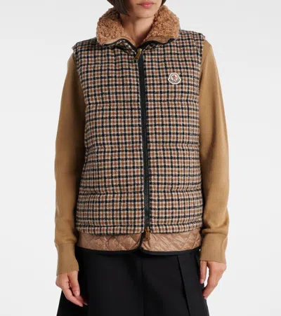 Moncler Touvet Check Down Puffer Vest In Brown