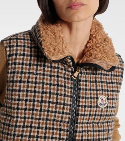 Moncler Touvet Check Down Puffer Vest In Brown