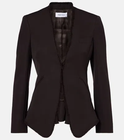 Alexander Mcqueen Mcqueen Raw Edge Wool Canvas Peplum Blazer In Brown