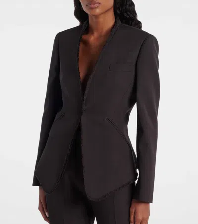 Alexander Mcqueen Mcqueen Raw Edge Wool Canvas Peplum Blazer In Brown