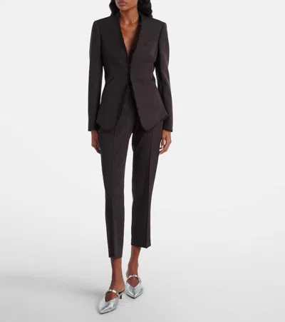 Alexander Mcqueen Mcqueen Raw Edge Wool Canvas Peplum Blazer In Brown