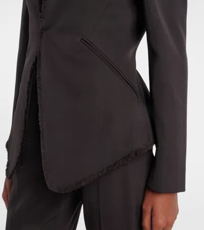 Alexander Mcqueen Mcqueen Raw Edge Wool Canvas Peplum Blazer In Brown