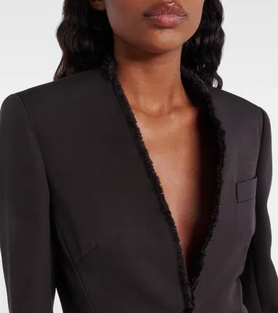 Alexander Mcqueen Mcqueen Raw Edge Wool Canvas Peplum Blazer In Brown