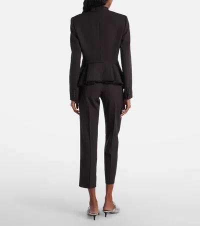 Alexander Mcqueen Mcqueen Raw Edge Wool Canvas Peplum Blazer In Brown