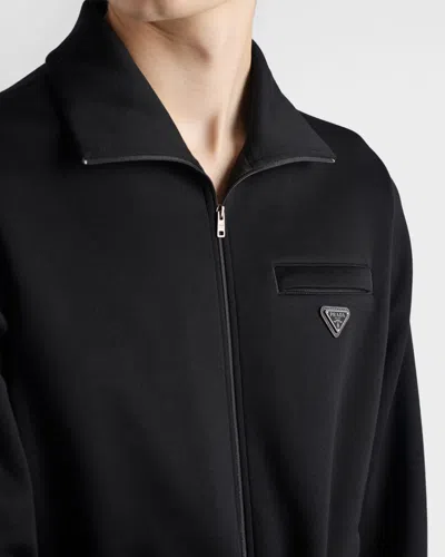 Prada Mens Black Superfine Triangle-logo Wool Knitted Cardigan In Black