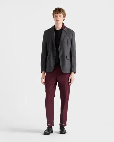 Prada Piped-trim Cotton Trousers In Brown