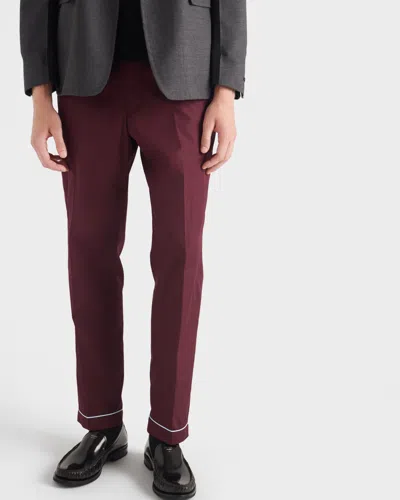 Prada Piped-trim Cotton Trousers In Brown