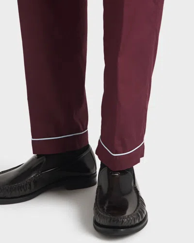 Prada Piped-trim Cotton Trousers In Brown