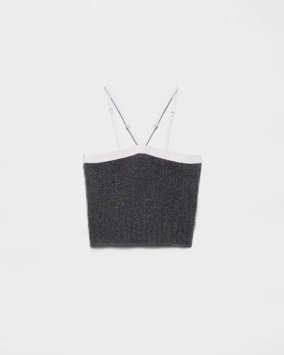 Prada Adjustable Ribbed-knit Top In Gray