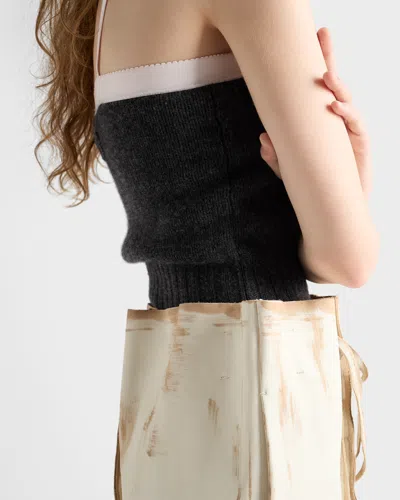 Prada Adjustable Ribbed-knit Top In Gray