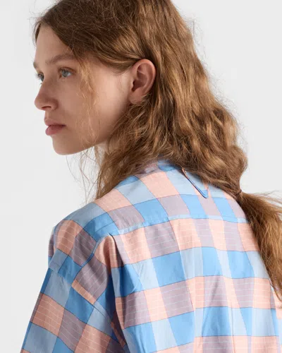 Prada Checked Poplin Shirt In Blue