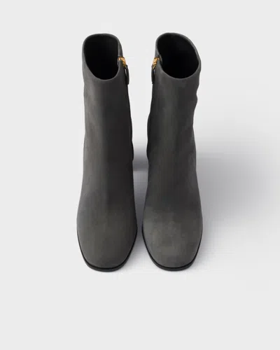 Prada 85mm Suede Block-heel Boots In Gray