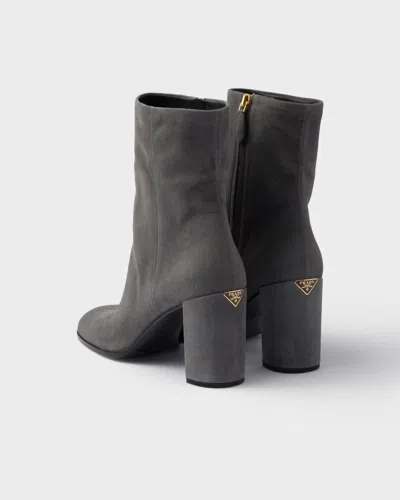 Prada 85mm Suede Block-heel Boots In Gray