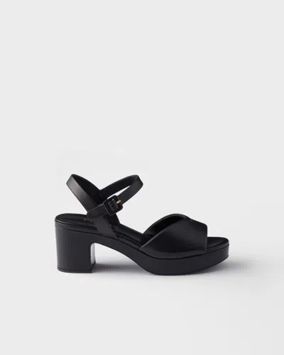 Prada Soft Nappa Ankle Strap Platform Sandals In Black