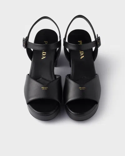 Prada Soft Nappa Ankle Strap Platform Sandals In Black