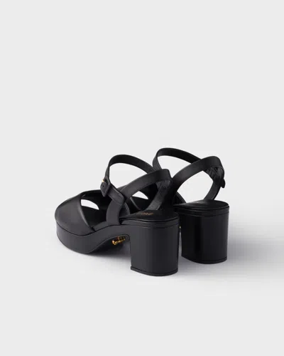 Prada Soft Nappa Ankle Strap Platform Sandals In Black